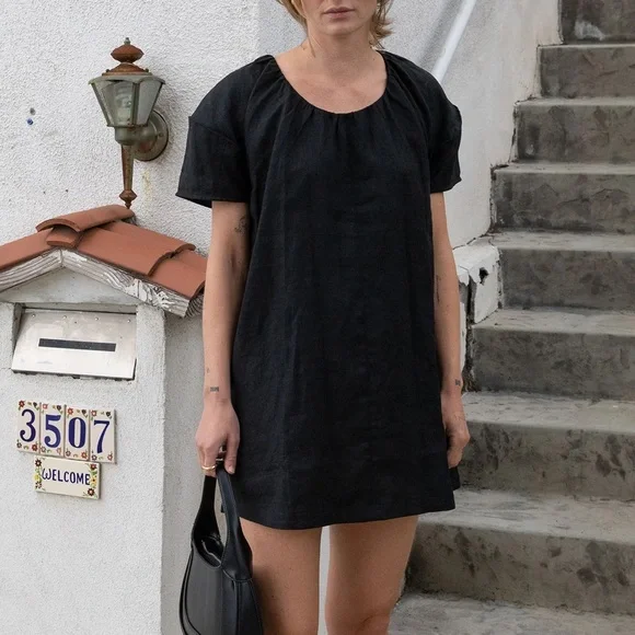 100% LINEN BOXY MINI DRESS - Picture 1 of 6